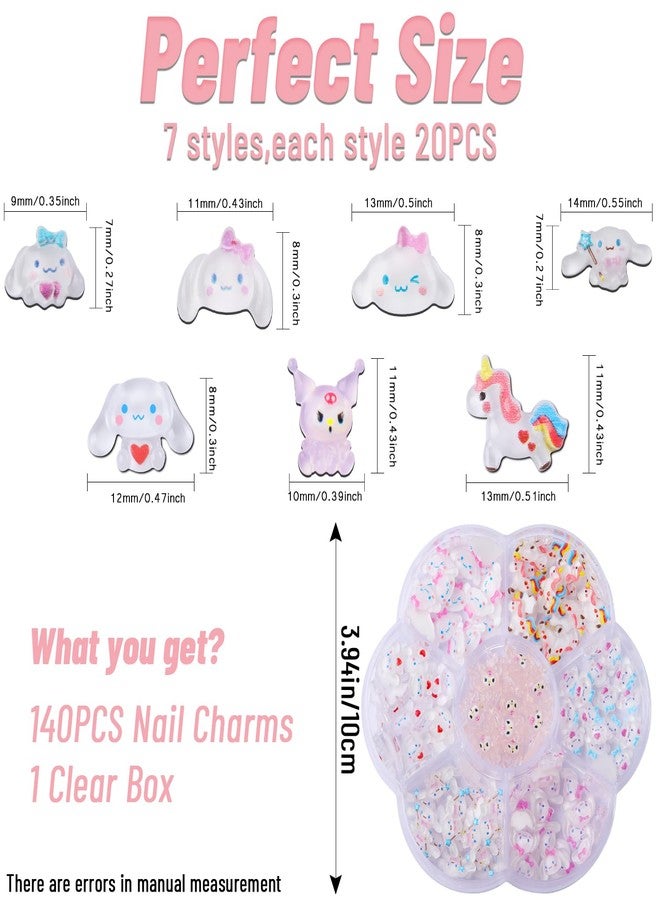 CDBOVID 140 Pcs Nail Charms,7 Styles Kawaii 3D Flatback Cartoon White Series Charms for Nail Acrylic Slime Resin Charm for Cute DIY Nail Art Decorations Supplies,Hair Clips and Phone Cases Etc - Image 2